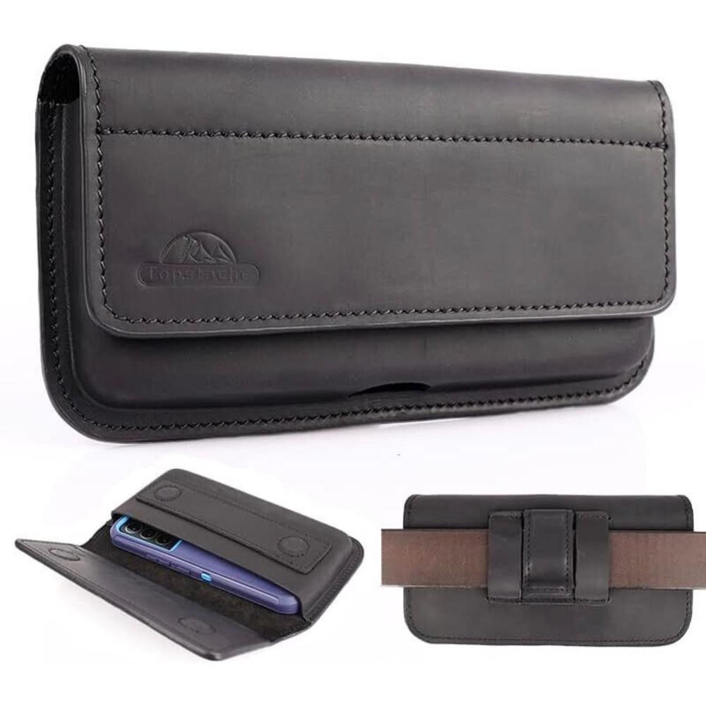 Topstache Cell Phone Holster Black Leather Belt Loop Magnetic Close Up To 7"x3"